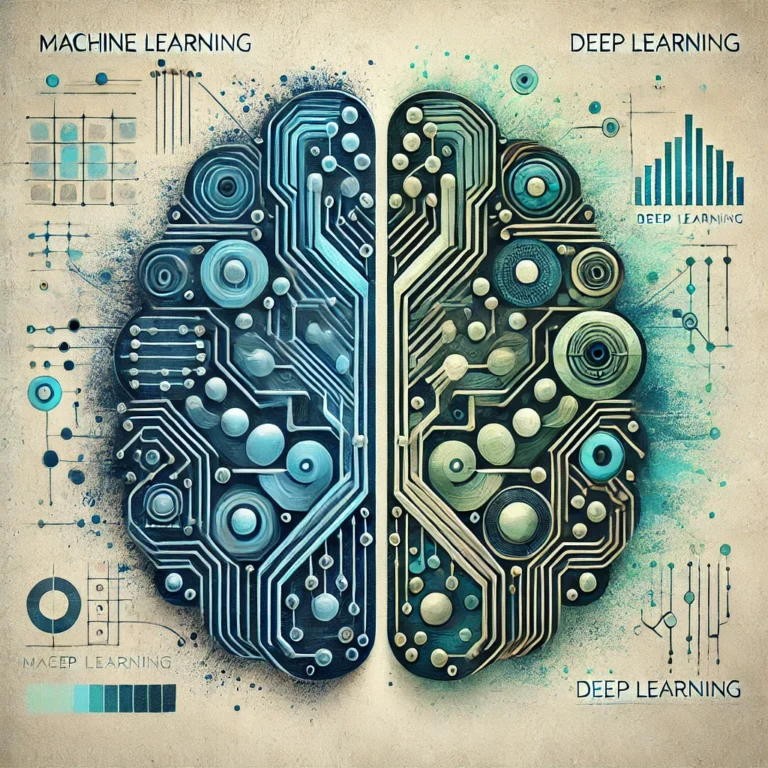 DALL·E 2024-07-16 15.59.41 - A visually engaging digital artwork for an article about Machine Learning vs. Deep Learning